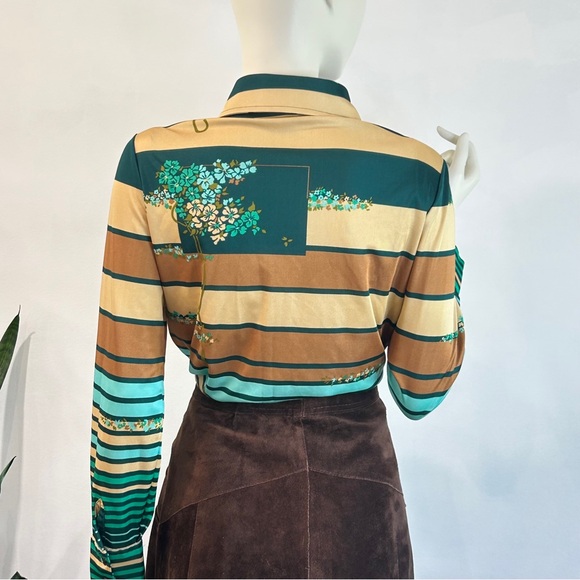 Vintage 70s Dagger Collar Jersey Knit Button Front Blouse - Picture 11 of 13